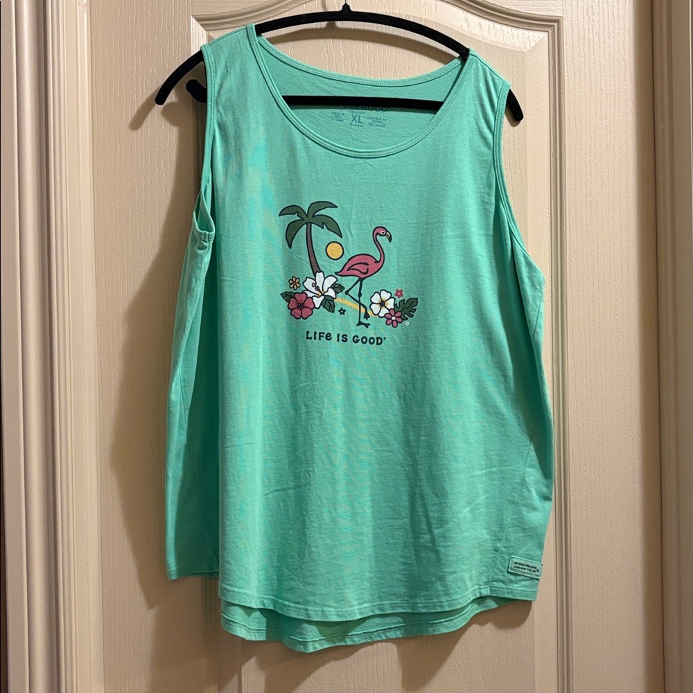Life Is Good Green Flamingo Tank Top